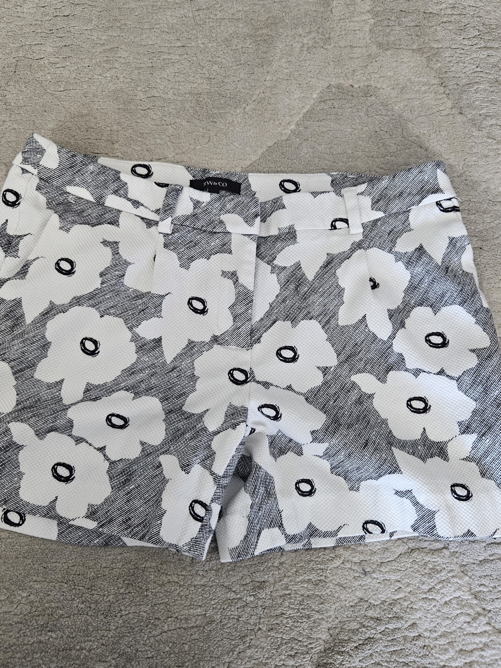 RW&CO White Shorts with Black Floral Sketch Print